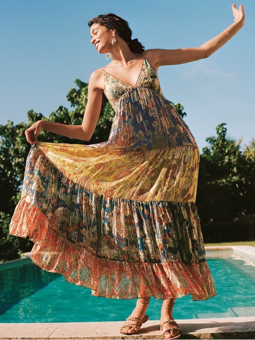 Anthropologie verb by pallavi singhee Print Tiered Maxi Dress metallic 4